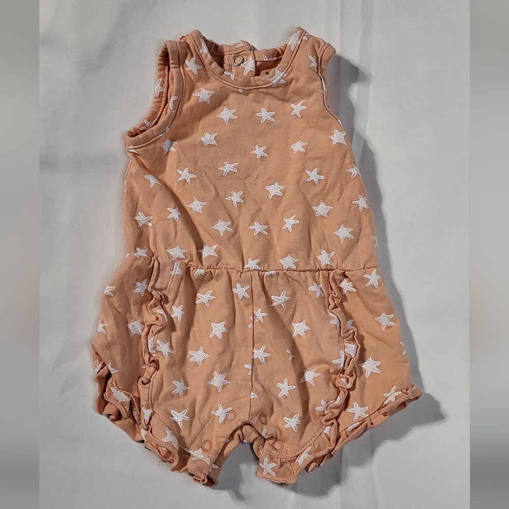Focus Kids Baby Girl Salmon Pink Sleeveless Star Print Ruffle Romper Size 3M
